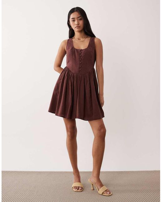 Nobody's Child Red Cora Square Neck Button Detail Mini Dress