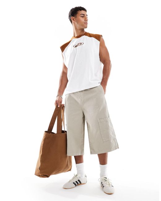 ASOS – länger geschnittene cargo-schlupfjorts in Natural für Herren