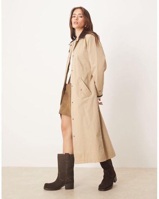 Abercrombie & Fitch Natural Waxed Cotton Maxi Trench Coat