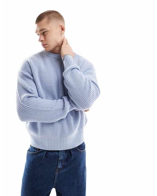 Bershka Blue Fisherman Ribbed Jumper for men