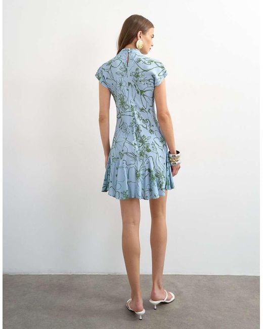 TOPSHOP Blue Viscose Grown On Sleeve Dress