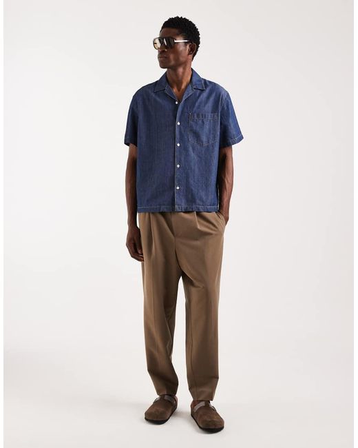 Lacoste Blue Short Sleeve Revere Collar Denim Shirt for men
