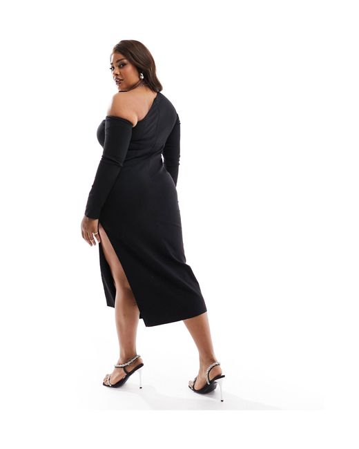 ASOS Black Asos Design Curve Exclusive Long Sleeve Assymmetric Midi Dress
