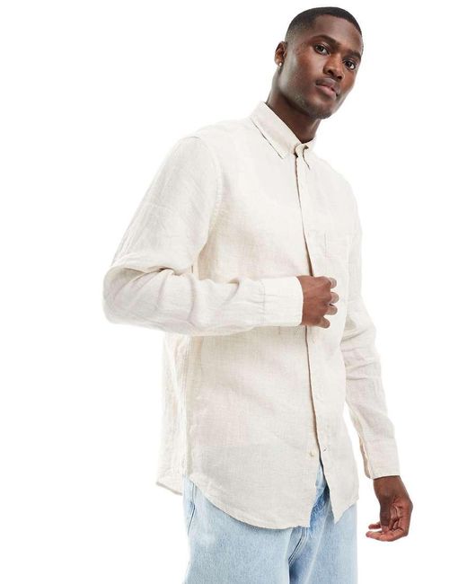 Camisa Con Logo Y Diseño De Pata De Gallo De Lino De - Neutro Gant de hombre de color White