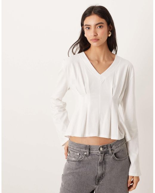 ASOS White Long Sleeve Tee With Tie Waist Cinch Detail