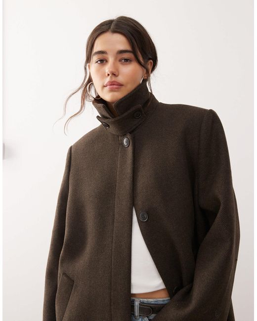 Weekday Brown Wool Blend Car Coat