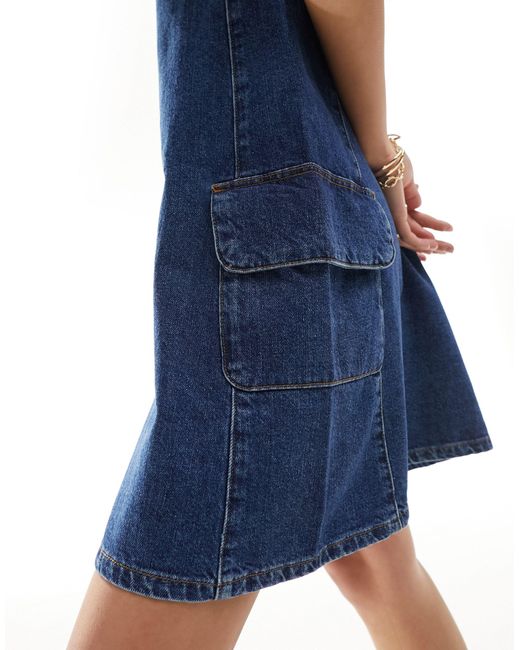 Robe chasuble évasée en jean avec poches - indigo délavé Miss Selfridge en coloris Blue