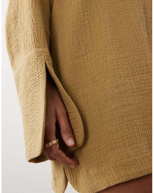 ASOS Natural Double Cloth Mini Shirt Dress With Wide Cuffs And Oversized Pockets