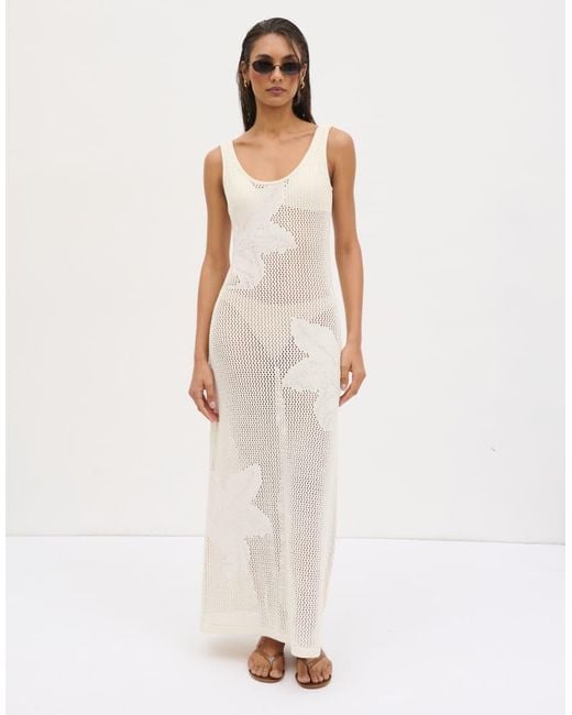 Pretty Lavish White Floral Open Knit Scoop Maxi Dress