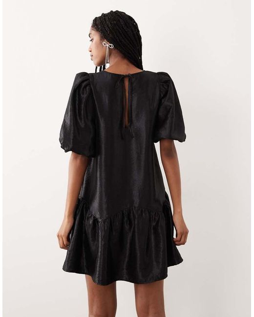 Gina Tricot Black Short Balloon Volume Sleeve Peplum Mini Dress