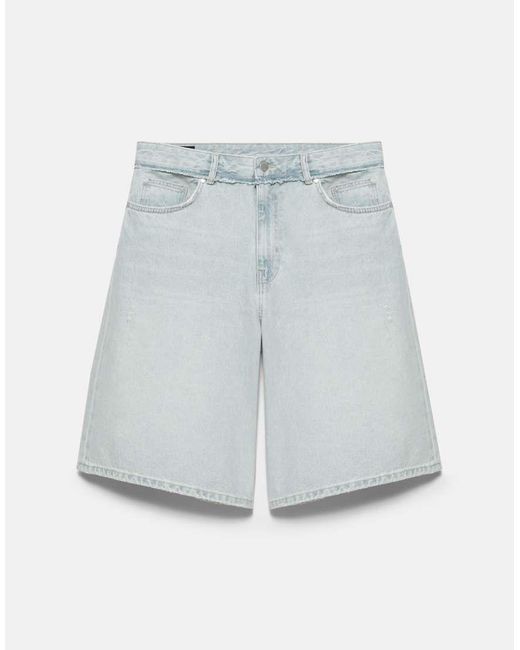 Pull&Bear White Wide-leg Denim Bermuda Shorts for men