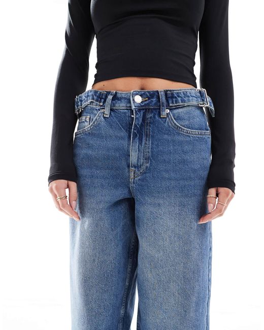 Miss Selfridge Blue Cinched Waist baggy Jeans