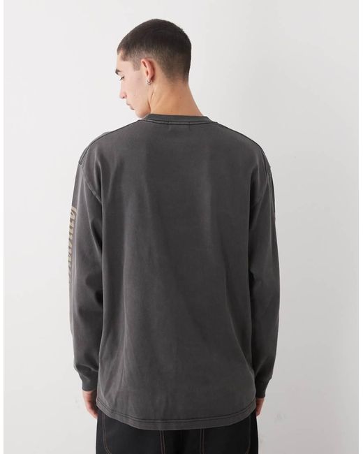 Xlarge Gray Long Sleeve Graphic Logo Pigment Dyed T-shirt for men
