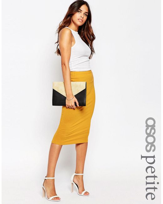 ASOS Yellow Jersey Knee Length Pencil Skirt