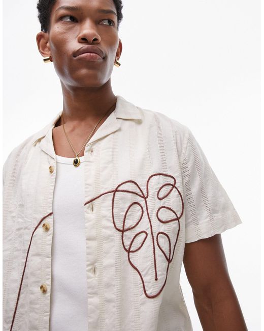 Topman White Short Sleeve Embroidered Floral Shirt for men