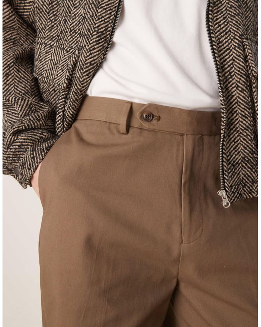 ASOS Natural Smart Oversized Tapered Cotton Chino Trousers With Front Pleat for men