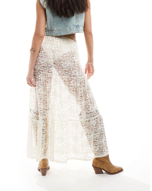 Miss Selfridge White Beach Sheer Tiered Lace Maxi Skirt