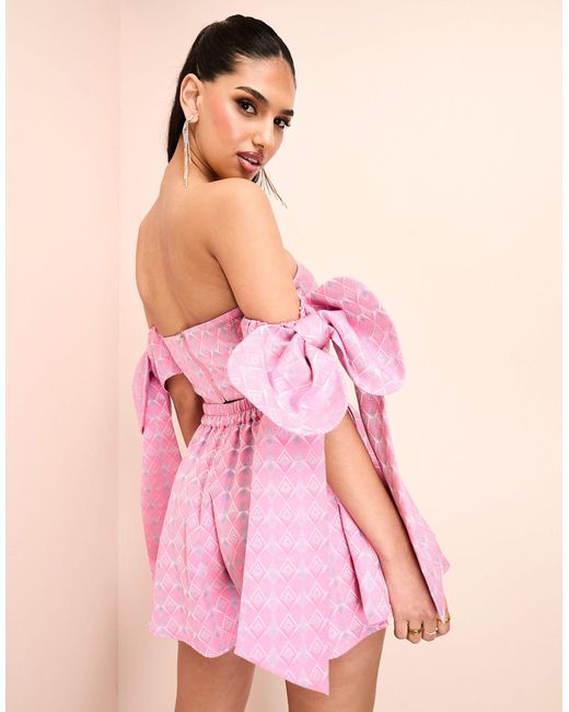 Top bustier d'ensemble corseté à manches nouées en jacquard - imprimé ASOS en coloris Pink
