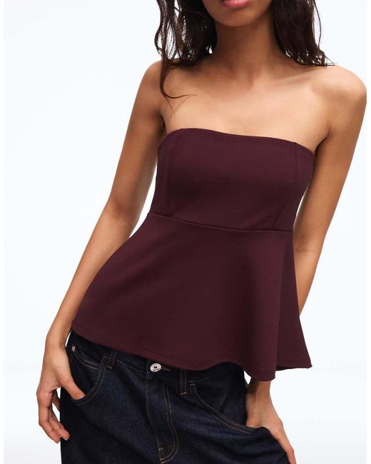Bershka Red Peplum Bandeau Top