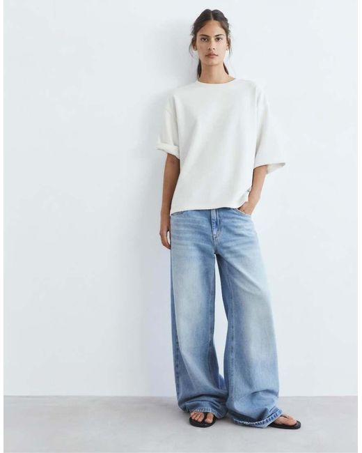 Pull&Bear White Oversize Short Sleeve T-shirt