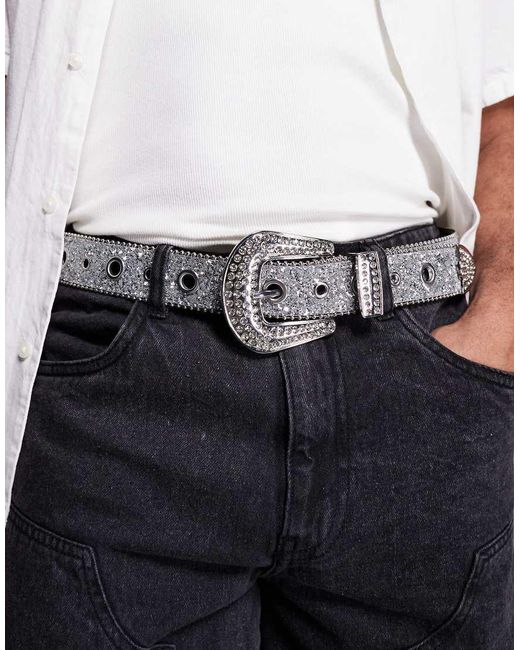 Cintura Glitterato Con Occhielli E Strass Sulla Fibbia di ASOS in Blue da Uomo