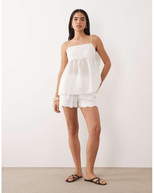 Vila Natural Textured Babydoll Top With Bow Back
