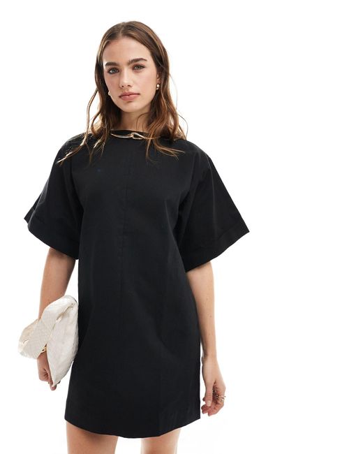 ASOS Black Boxy Oversized T-shirt Cotton Twill Mini Dress