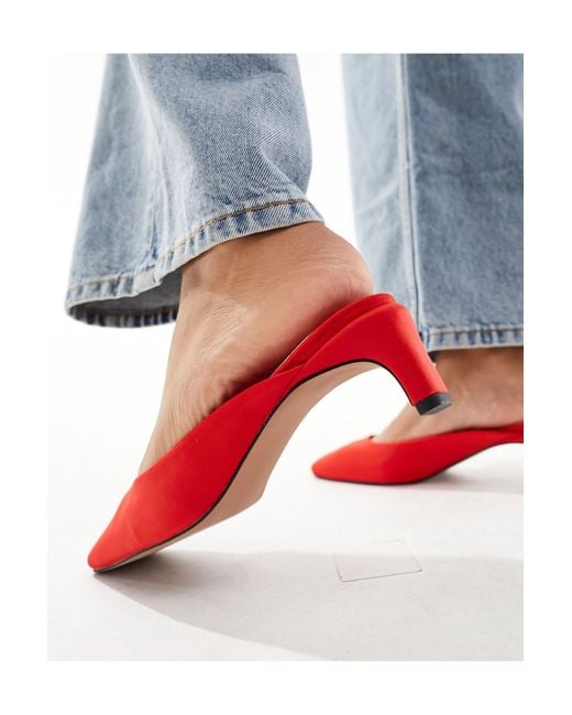 ASOS Red Soy Square Toe Mid Heeled Mules