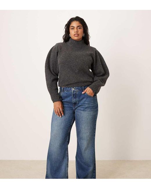 Vaqueros De Corte Holgado Acampanado Con Lavado Oscuro Medio De Asos Design Curve-Azul ASOS de color Blue