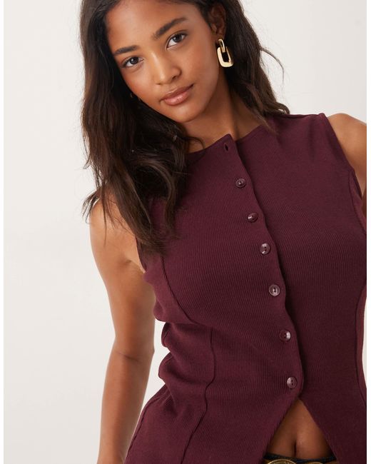 ASOS Red Longline Cinched Rib Button Through Top