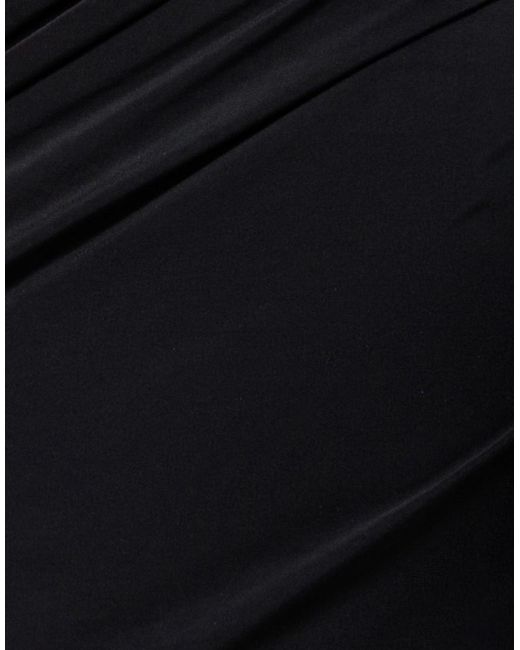 Goddiva Gray Gathered Cowl Asymmetric Mesh And Soft Touch Maxi Dress