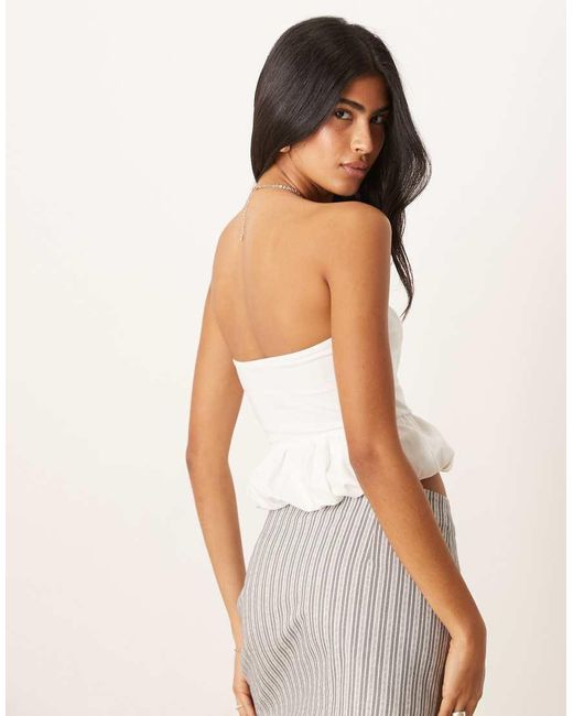 ASOS Gerimpelde Bandeau-Top Van Katoen Met Pofzoom in het White