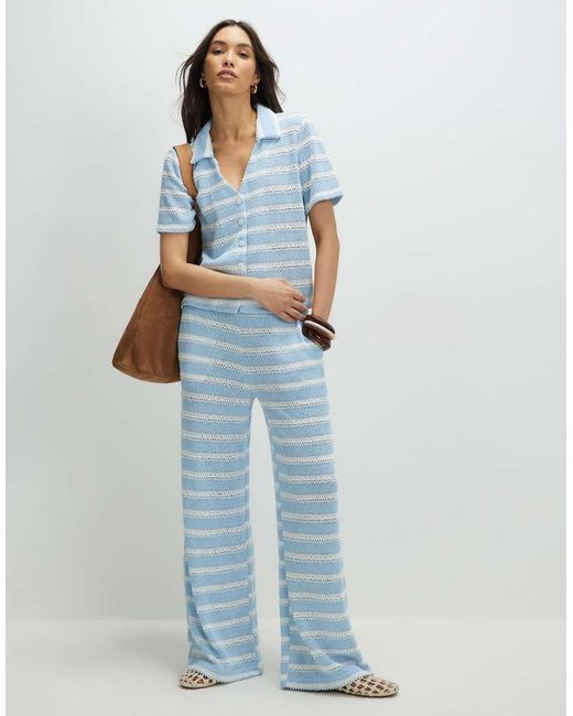 River Island Blue Striped Crochet Wide Leg Trousers