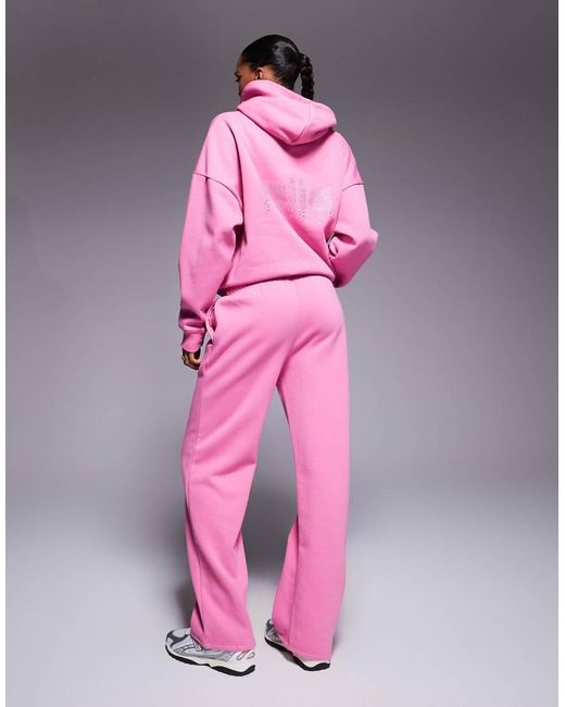 Kaiia Pink Exclusive Cotton Rich Diamante Logo Wide Leg joggers Co-ord