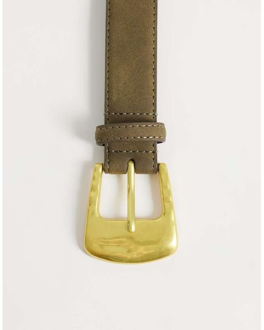 ASOS Green Faux Suede Waist And Hip Jeans Hammered Square Buckle Belt