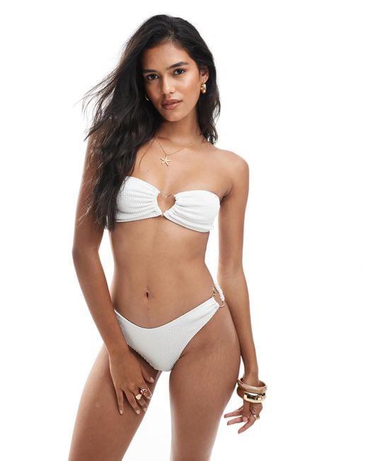 Miss Selfridge Blue Heart Detail Crinkle Bandeau Bikini Top