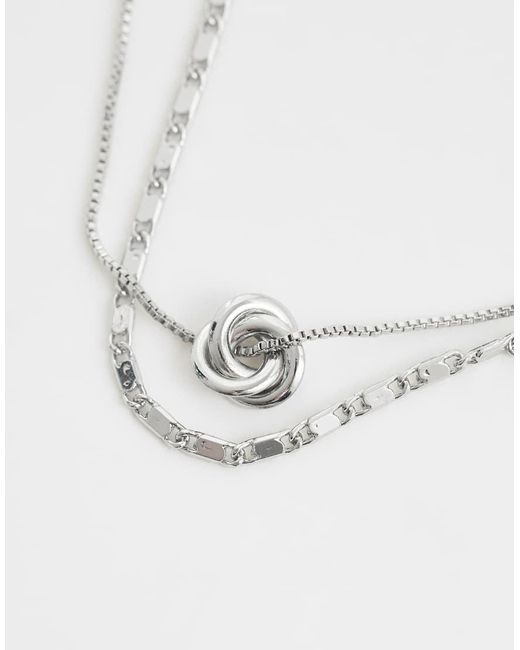 ASOS White Pack Of 2 Necklaces With Textured Chain And Knot Design