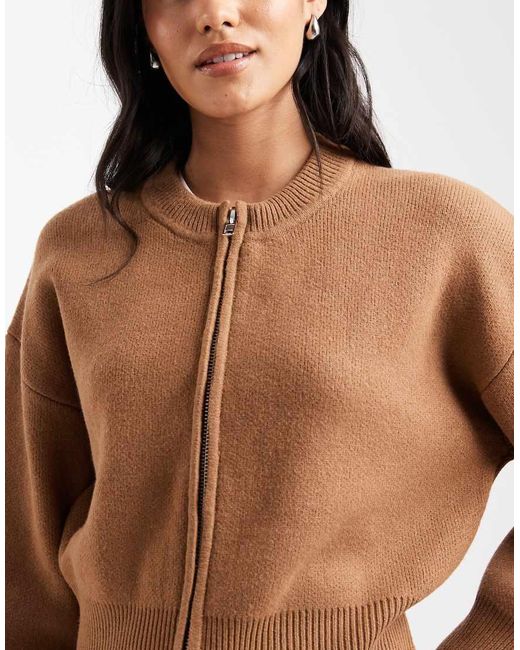 ASOS Blue Knitted Clean Zip Through Jumper