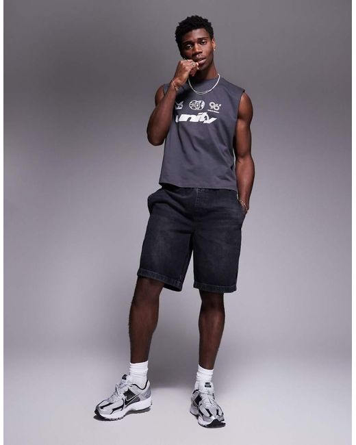Canotta Oversize Squadrata Antracite Con Grafica Frontale Sul Petto di ASOS in Gray da Uomo