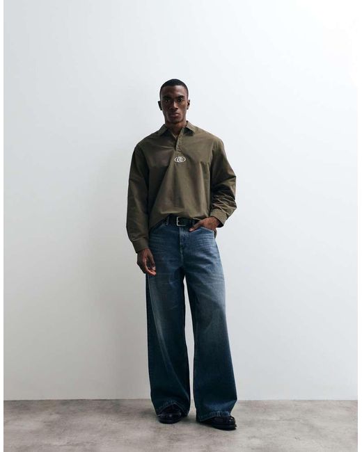 ASOS Green Oversized Polo Shirt With Embroidery for men