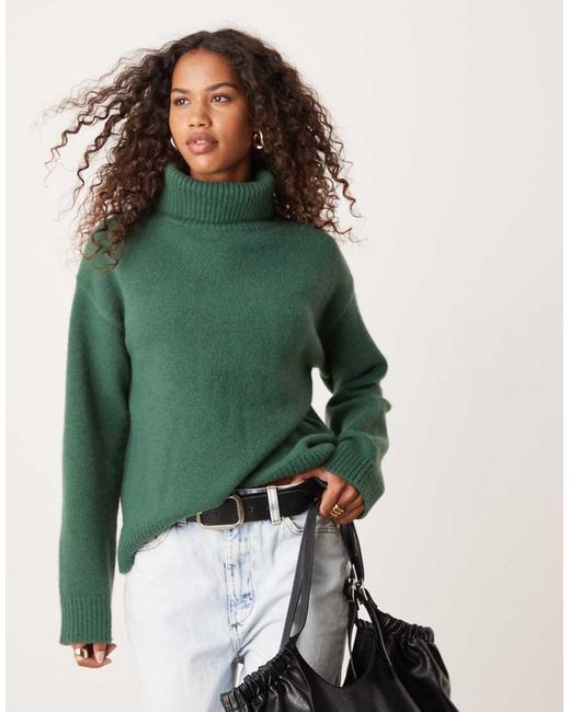 Glamorous Roll Neck Slouchy Jumper in Green Lyst UK