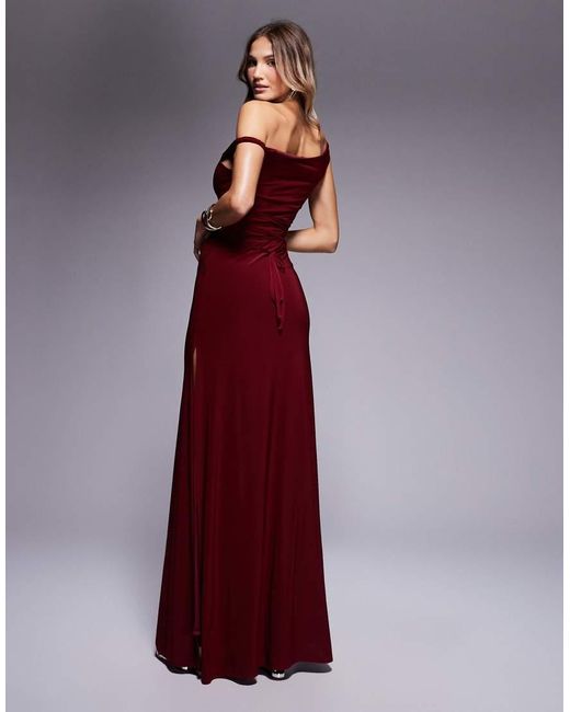 ASOS Purple Twist Shoulder With Lace Up Back Maxi Dress