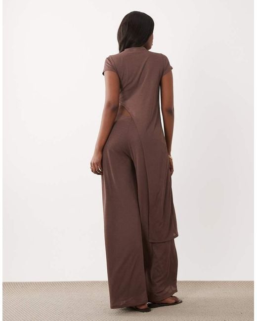 ASOS Brown Sheer Onion Skin Longline Tunic Top Co-Ord