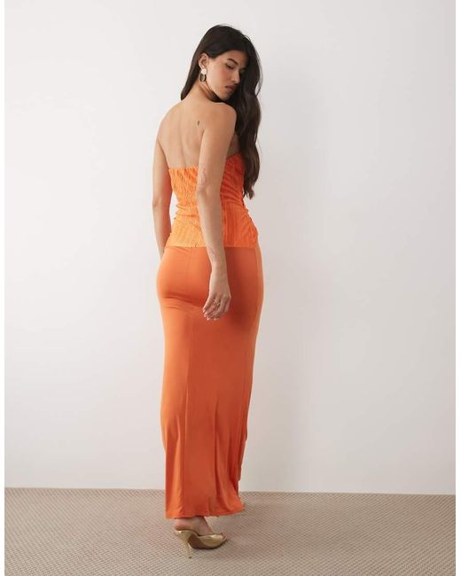 ASOS Orange Plisse Contrast Twisted Bandeau Maxi Dress
