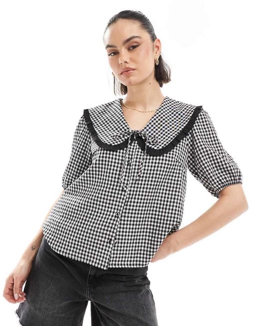 Threadbare Gray Blouse With Oversized Collar
