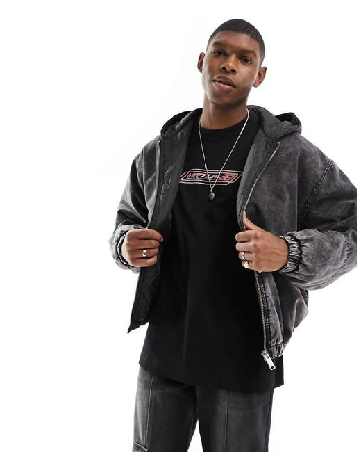 Weekday Black Remy Relaxed Fit Hooded Bomber Jacket for men