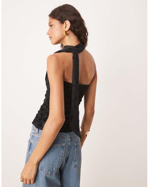 ASOS Black – trägerloses oberteil aus beflocktem netzstoff