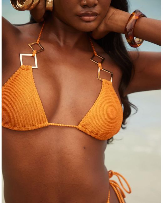 South Beach Orange Crinkle Triangle Bikini Top
