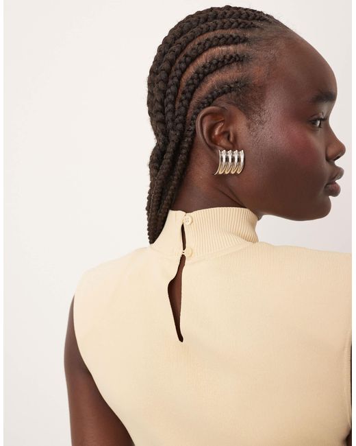 Robe mi-longue taille basse en maille avec jupe en satin - babeurre ARRANGE en coloris Natural