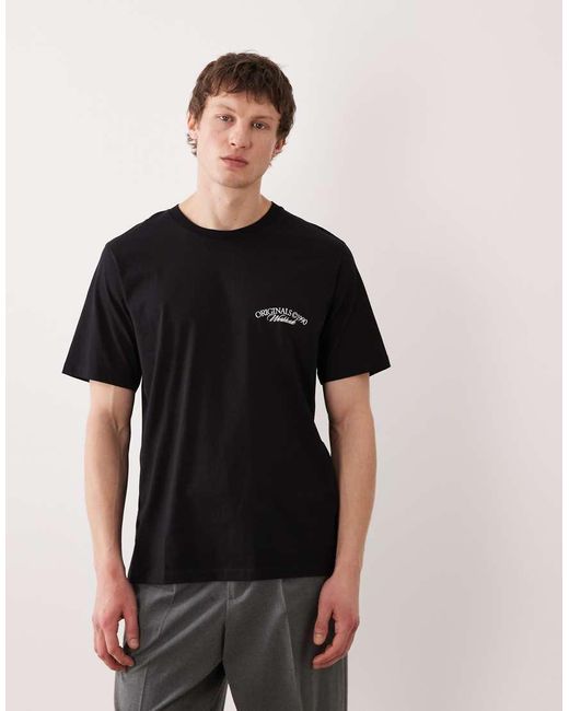 Jack & Jones Black Oversized T-shirt With Flower Backprint for men